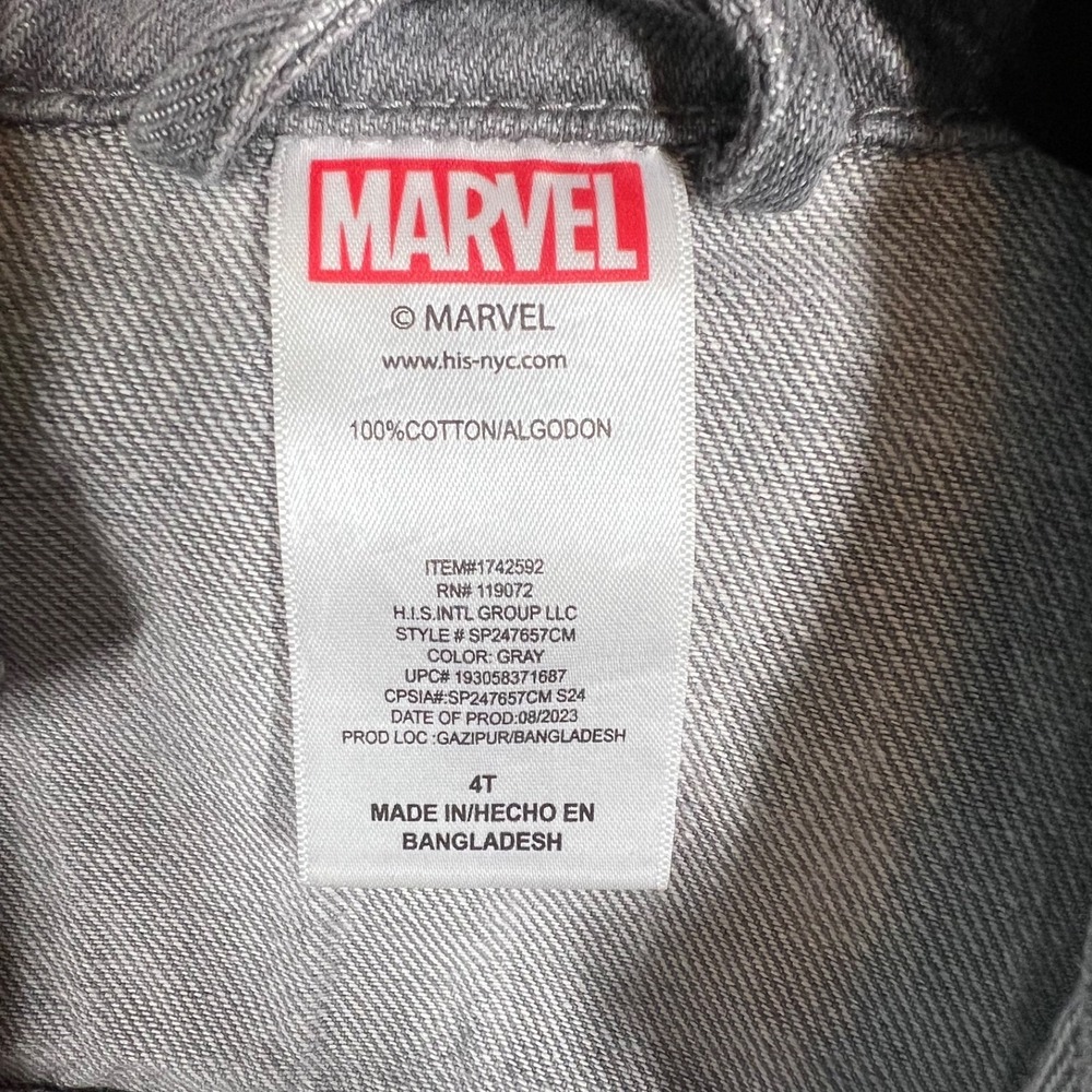 Marvel Jean‎ Jacket Kids 4T Gray - Picture 4 of 10